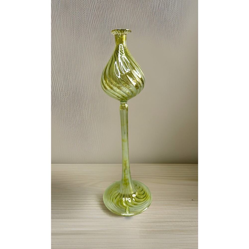 Vtg Tommasi Murano Glass Bud Vase 9.5" Iridescent Optic Swirl Italy W/Label MCM